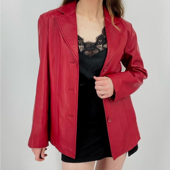 hot chili pepper red vtg leather jacket button up size 6 - Picture 2 of 11